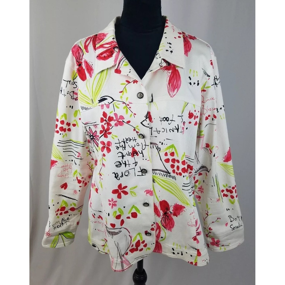 Susan Graver XL jeans jacket stretch twill novelty buttons front cottagecore